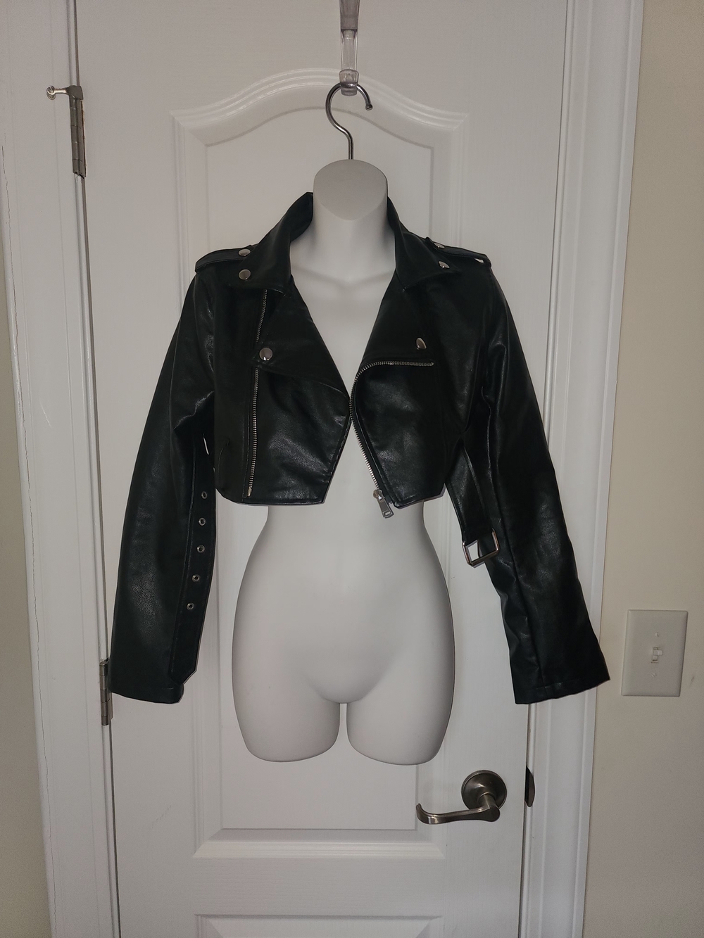 Cropped Black Faux Leather Moto Jacket - Women SOLD!!!